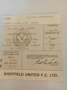 RARE SHEFFIELD UNITED V MANCHESTER UNITED FA CUP 6TH ROUND 1990 TICKET STUB  for sale on Ebay