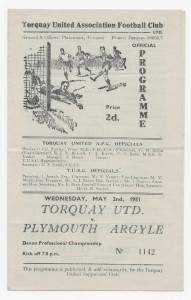 1951 Devon Professional Championship Final - TORQUAY UNITED v. PLYMOUTH ARGYLE for sale on Ebay