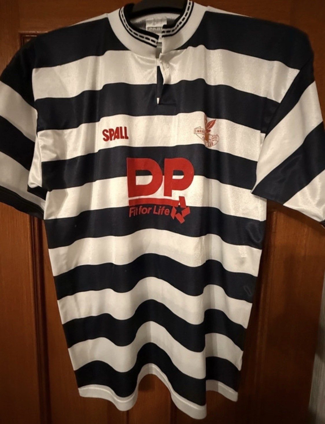 Swansea City Football Shirt XL Black & White Hooped 1988 Spall XL original 44-46 for sale on Ebay