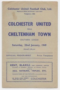 1948/49 Southern League - COLCHESTER UNITED v. CHELTENHAM TOWN for sale on Ebay