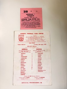 Arsenal vs Omonia Matchday Programme + Ticket 25/04/1970 for sale on Ebay