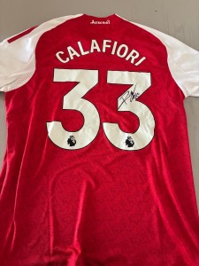 ARSENAL JERSEY. #33 CALAFIORI. SIGNED. PREMIER LEAGUE.  for sale on Ebay