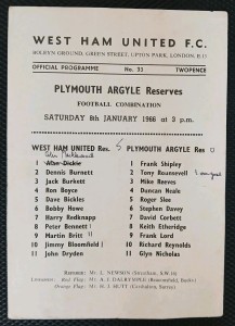 West Ham United Home Programme v Plymouth Reserves 08/01/1966. for sale on Ebay