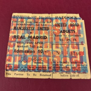 TICKET STUB - MANCHESTER UNITED V REAL MADRID- EUROPEAN CUP SEMI- APRIL 1968 for sale on Ebay