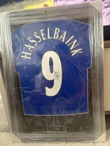 The Fan Cave Framed Signed Jimmy Floyd Hasselbaink Chelsea No.9 Shirt COA for sale on Ebay