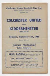 1948/49 Southern League - COLCHESTER UNITED v. KIDDERMINSTER HARRIERS for sale on Ebay