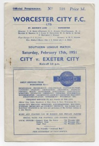 1950/51 Southern League - WORCESTER CITY v. EXETER CITY Reserves for sale on Ebay