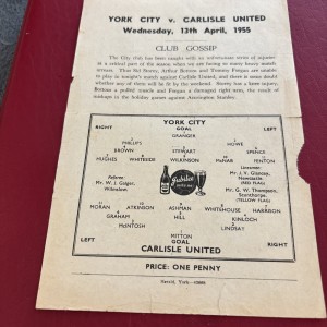 Rare 1954/55 YORK CITY V CARLISLE single sheet 13 April 1955 for sale on Ebay