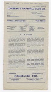 1948/49 Kent League Division 2 - TONBRIDGE Reserves v. FOLKESTONE TOWN Reserves for sale on Ebay