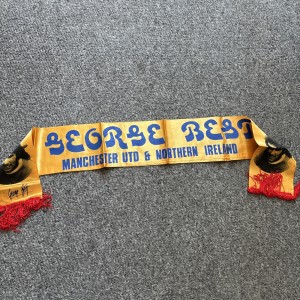 GEORGE BEST MANCHESTER UNITED SILK SCARF gold/blue/red  double sided  for sale on Ebay
