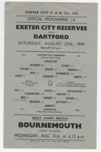 1949/50 Southern League - EXETER CITY Reserves v. DARTFORD (single sheet) for sale on Ebay