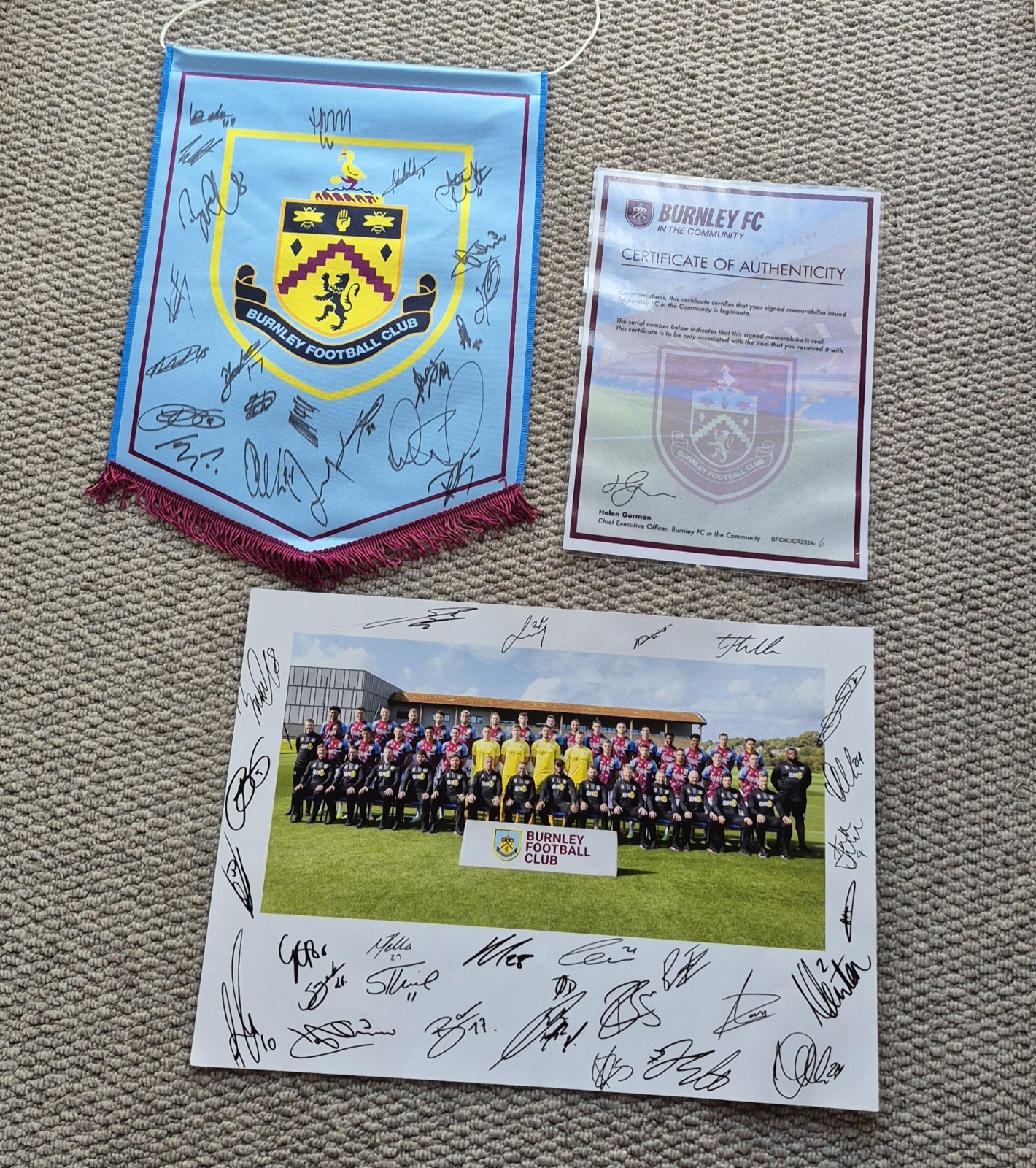 Burnley FC signed Team Photo and Pennant, 22/23 Season, Kompany for sale on Ebay