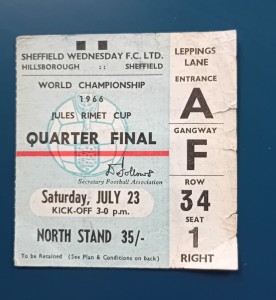 Original 1966 World Cup Jules Rimet QF Ticket Stub At Sheffield Wednesday for sale on Ebay