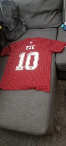 adidas Arsenal Home Shirt JVC EZE 10 Red Pinstripe Short Sleeve Size Medium  for sale on Ebay