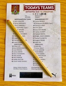 Northampton Town v Birmingham City  Pre season Friendly 25th July 2026 Teamsheet for sale on Ebay