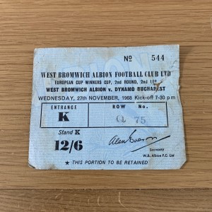 1968 West Bromwich Albion V Dynamo Bucharest Cup Winners Cup Ticket for sale on Ebay