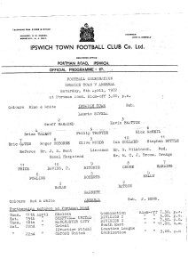 Ipswich Town  Reserves v Arsenal Reserves 1971/72- Single sheet for sale on Ebay