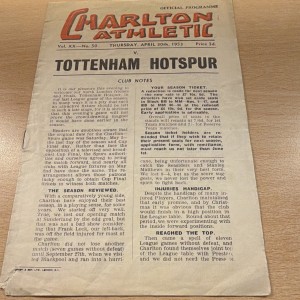 Charlton Athletic v Tottenham Hotspur Official Programme 30/04/1953 Div 1 for sale on Ebay