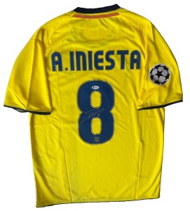 ANDRES INIESTA Rare Hand Signed 2008/09 Barcelona CL Away Football Shirt BECKETT for sale on Ebay