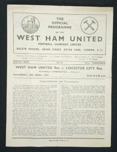 West Ham United Home Programme v Leicester Reserves 29/04/1954. for sale on Ebay
