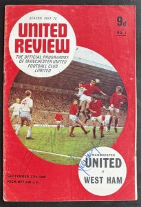 BOBBY MOORE GEOFF HURST MARTIN PETERS signed 1970 WEST HAM MAN UTD programme for sale on Ebay