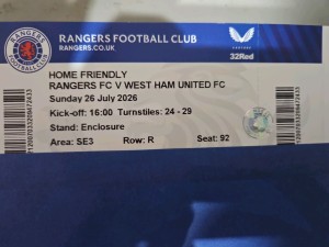 Rangers  V West Ham 26/07/2026 for sale on Ebay