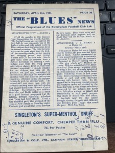 1944 BIRMINGHAM CITY V MANCHESTER CITY - WAR CUP for sale on Ebay