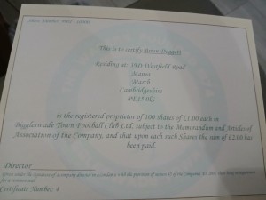 Shares in Biggleswade Town FC Ltd for sale on Ebay