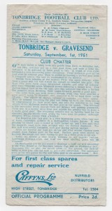 1951/52 Southern League - TONBRIDGE v. GRAVESEND & NORTHFLEET for sale on Ebay