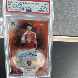 Topps Chrome UCC 2023/24 Declan Rice Arsenal CA-DR Orange /25 Auto PSA 9/10 for sale on Ebay