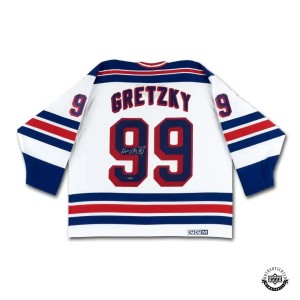 Wayne Gretzky Autographed Vintage Throwback White CCM New York Rangers Jersey for sale on Ebay