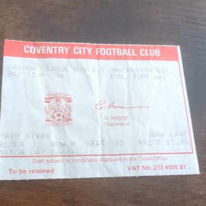 Coventry city v Manchester United LGE D1 1984 85 ticket  for sale on Ebay