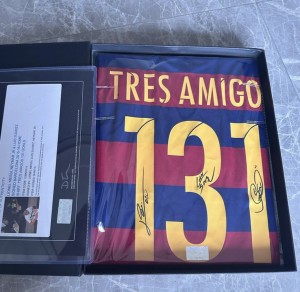 Messi, Suarez, Neymar Tres Amigos Barcelona signed Jersey With COA From Icons for sale on Ebay