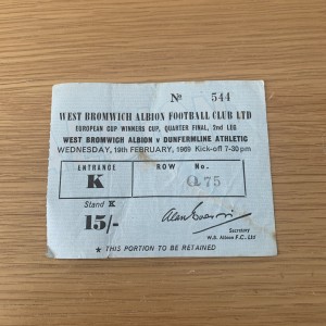 1968-69 West Bromwich Albion V Dunfermline Athletic Cup Winners Cup Ticket for sale on Ebay