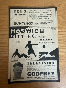 NORWICH CITY v WALSALL 1949/50 for sale on Ebay