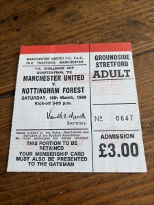 1989 FAC Quarter Final Manchester United V Nottingham Forest Ticket Stub Rare for sale on Ebay