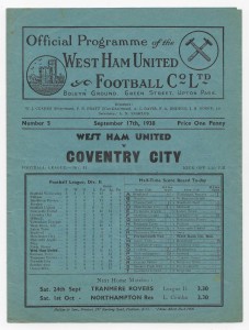 1938/39 Division 2 - WEST HAM UNITED v. COVENTRY CITY for sale on Ebay