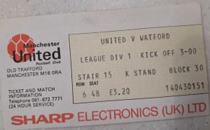 Manchester United v Watford ticket stub 1983 for sale on Ebay
