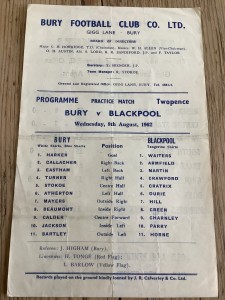 8 August 1962 Bury v Blackpool Friendly single sheet for sale on Ebay