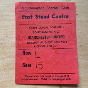 Rare 28th Aug 1984 Southampton Manchester United Div 1 Red Match Ticket Stub. for sale on Ebay
