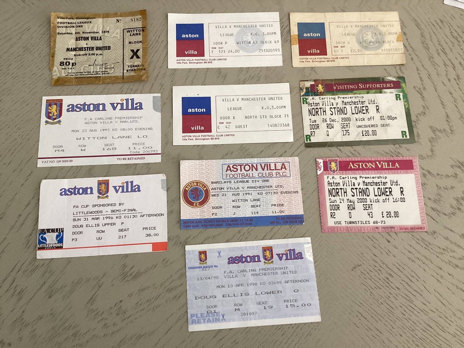 10 x Manchester United away ticket stubs v Aston Villa for sale on Ebay