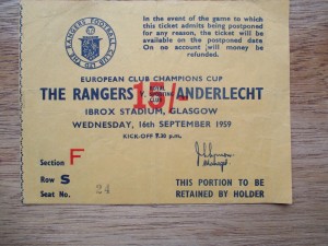 RANGERS V ANDERLECHT EUROPEAN CUP 1st ROUND 16 SEPT. 1959 WITH TICKET for sale on Ebay