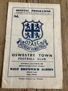 21 March 1959 Oswestry Town v West Bromwich Albion WBA Birmingham League for sale on Ebay