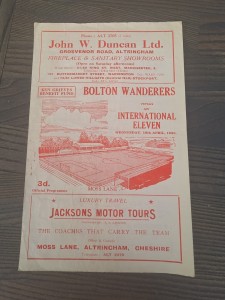 Bolton Wanderers V International XI 18/04/1956 @ Altrincham Ken Grieves Benefit for sale on Ebay