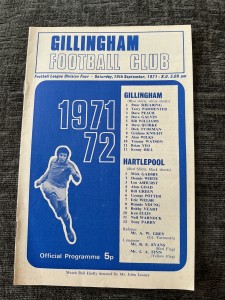GILLINGHAM V  HARTLEPOOL UNITED 18 SEP 71 DIV 4 PROGRAMME G2 for sale on Ebay