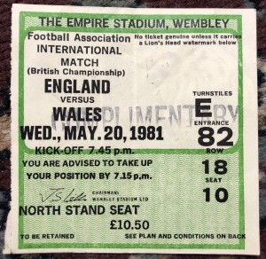 1980/81 England v Wales, British Championship, 20 May 1981, Ticket for sale on Ebay