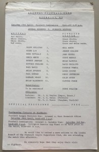 1979/80 Arsenal Reserves v Plymouth Argyle Football Combination at Highbury for sale on Ebay