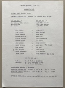 1979/80 Arsenal Reserves v Orient Football Combination at Highbury for sale on Ebay