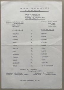 1979/80 Arsenal Reserves v Tottenham Hotspur Football Combination  at Highbury for sale on Ebay