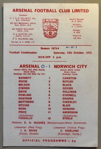 1973/74 Arsenal Reserves v Norwich City Football Combination at Highbury for sale on Ebay